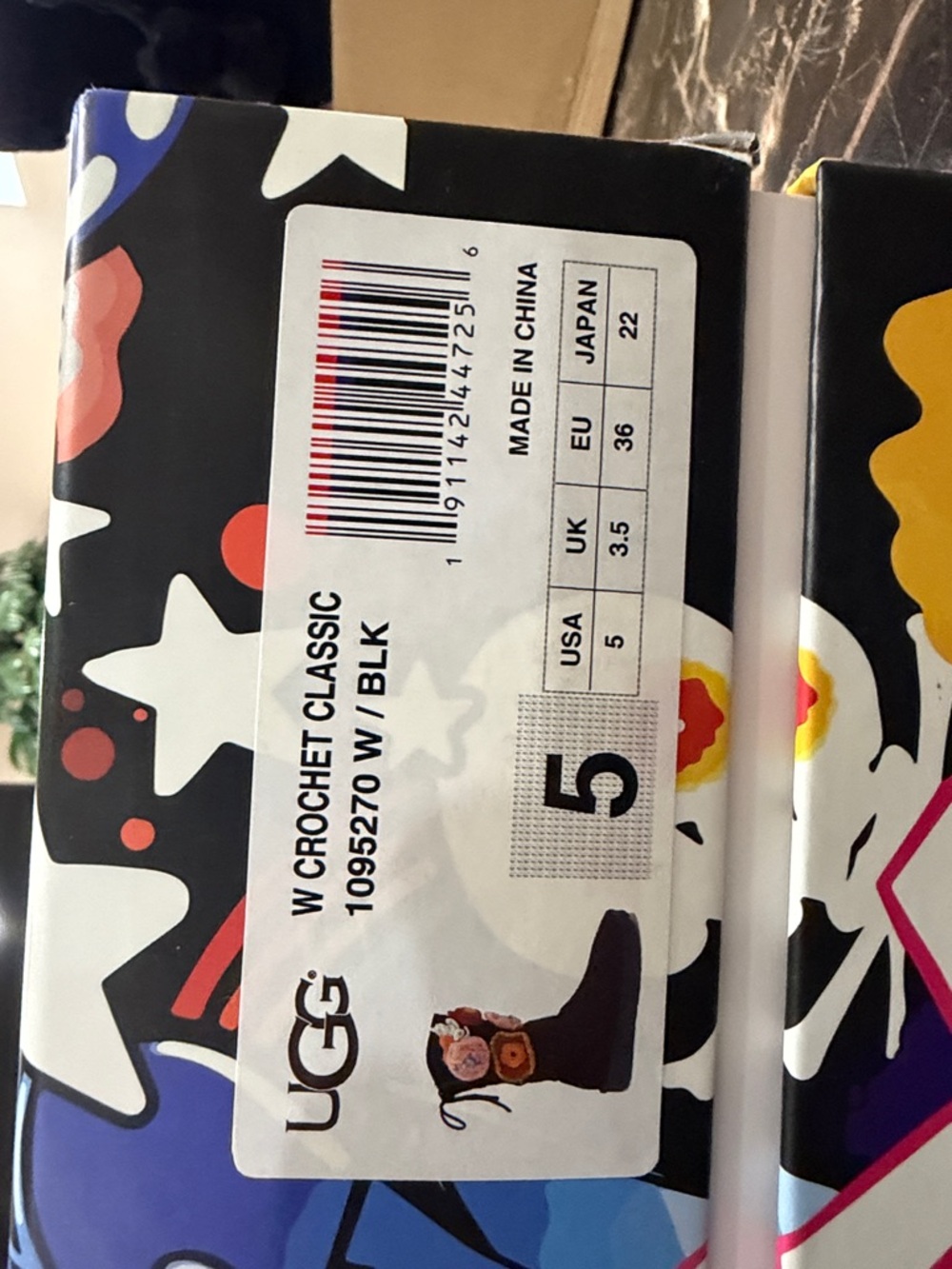 UGG Black Knit Mid-Calf Boots with Multicolor Floral Applique. Limited edition - Picture 10 of 10